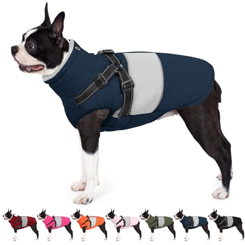 Image of AOFITEE Small Dog Coat, Dog Winter Coat with Harness Built in, Warm Dogs Jacket with Zipper & Polar Fleece Collar, Waterproof Pet Snow Jacket Snowsuit for Schnauzer, Chihuahua Yorkshire, S