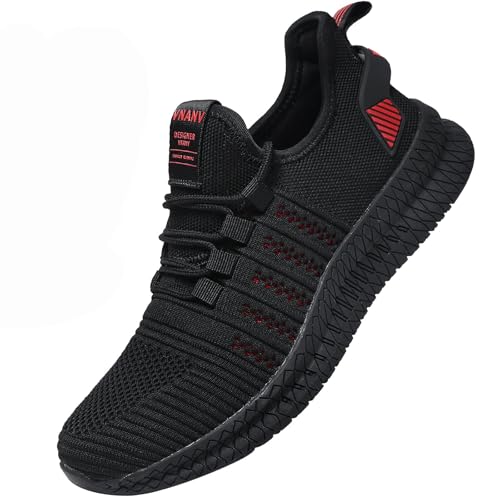 Men's Running Shoes - Lightweight Athletic Sneakers with Breathable Mesh, Non-Slip Sole for Gym, Walking, and Daily Wear - Available in Sizes 14-18 Black/Red
