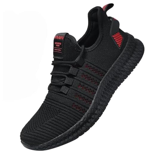 Tênis de corrida masculino – Tênis esportivo leve com malha respirável, sola antiderrapante para academia, caminhada e uso diário – Disponível nos tamanhos 14-18, Preto/vermelho, 51