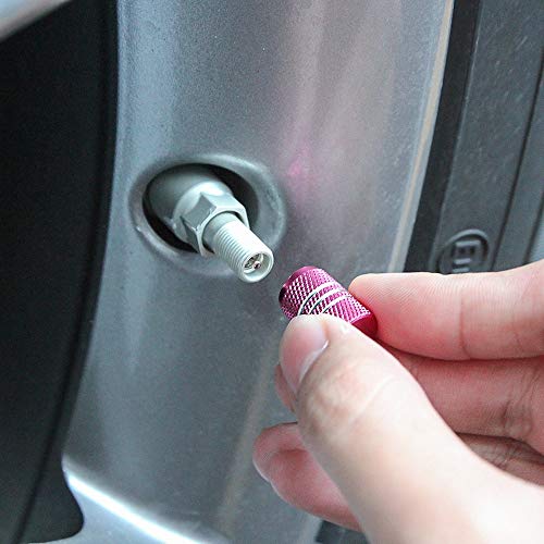 Senzeal 5x Aluminum Alloy Car Tire Valve Stem Caps Round Style Air Covers Pink - Thumbnail 4