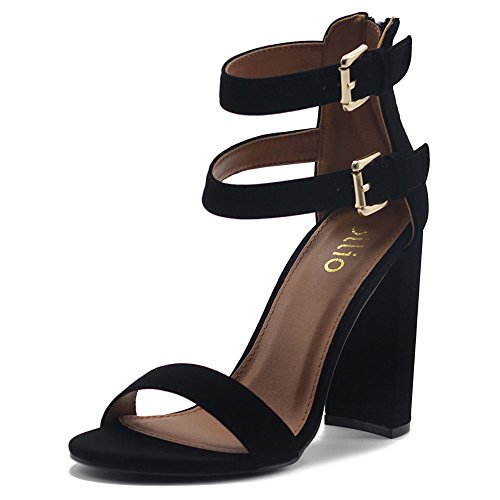 Ollio Womens Shoes Double Ankle Strap Zip Up Chunky High Heel Sandals Mg00H45 (7.5 B(M) Us, Black) #TOP13