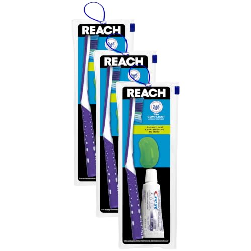 Reach Toothbrush Travel Kit, Soft Bristles | Multi-Angled | Pack of 3 | TSA-Friendly | Portable