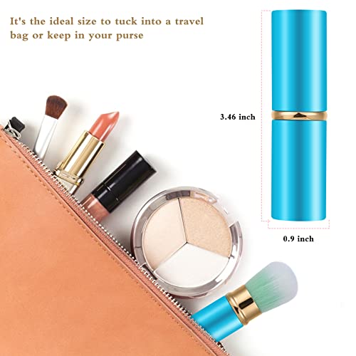 Falliny Pincel de maquiagem retrátil Kabuki, mini pincel de blush facial de viagem, pincel de proteç