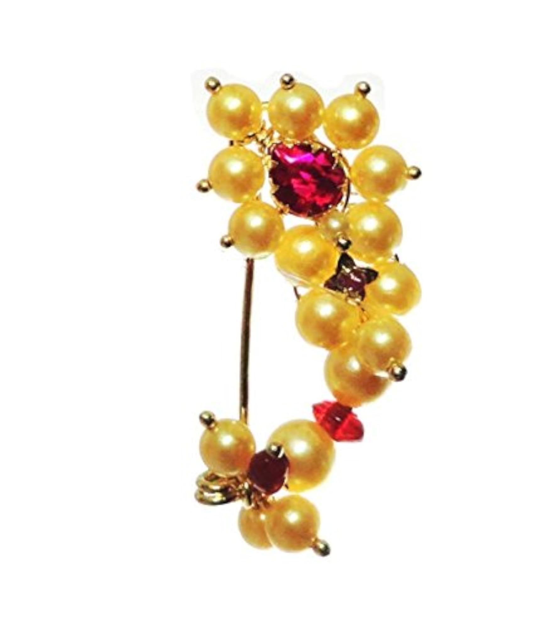 Women's Cream Yellow Nath Clip Type Maharashtrian Nose Ring