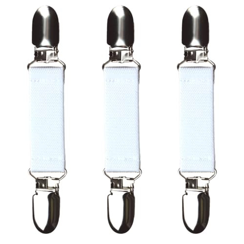 SUITUA Classic Mitten Clips (3-Pack) Heavy-Duty Glove Keepers Cinch Clips for Skiing Work Dress; Fabric-Safe Plastic Insert (White 3/4 inch)