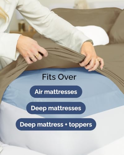 Image of CGK Unlimited Extra Deep Flex Top Split Head King Sheet Set - 6 Piece Breathable and Cooling Sheets - Hotel Luxury Bedding for Women, Men, Kids & Teens - Easy Secure Fit - Extra Deep Pockets - Khaki