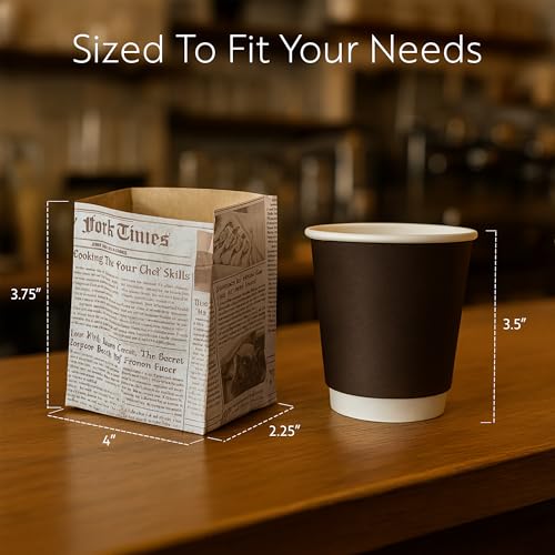 Restaurantware Snack Bag 100 Count 4 x 2.25 x 3.75 Inches Paper Mini Popcorn Bag Snack Packaging Bag Newsprint Vintage Design Sepia