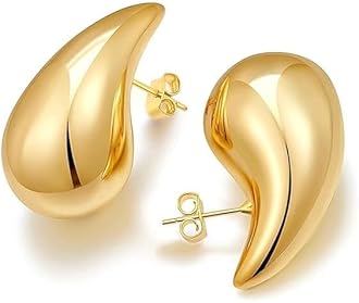 Chunky Gold Hoop Earrings Tear Drop Statement Trendy Big Thick Lightweight Waterdrop with Hypoallergenic Fashion Jewelry for Women Girls