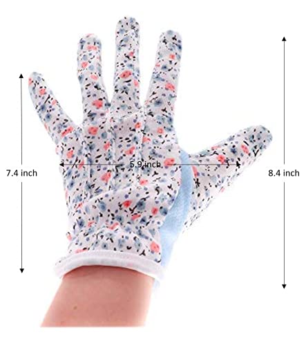 Chowel Ladies Soft Fabric Garden Gloves With Flower Pattern, Washable, Light Weight, Cotton (Blue) #TOP7