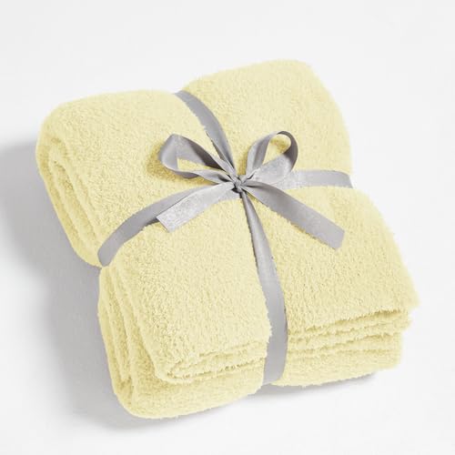 Image of CYMULA Knit Throw Blanket for Couch Yellow - Super Soft Lightweight Plush Fuzzy Fluffy Cozy Blankets and Throws for Sofa Bed, 60 x 80 inches