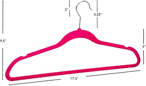 Miniatura 7 de Home Basics - Perchas de terciopelo para ropa (paquete de 60), fucsia, perchas para camisetas, chaquetas, vestidos y pantalones, contorneadas con