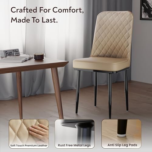 Image of IKON Premium Leatherette Dining Chair with Cushioned Seat & Metal Legs | Premium Accent Chair for Living Room, Bedroom & Balcony | D.I.Y (Almond Cream)