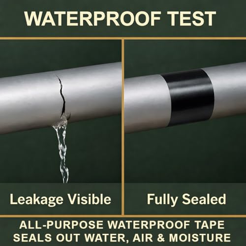 Image of Super Strong Waterproof Tape for Leakage Repair - 100mm (4 Inch) Wide x 1.5 Meter - Black Instant Seal Adhesive Tape for Roof, Pipe, Kitchen, Sink, watertank and Bathroom Water Solutions (Black)