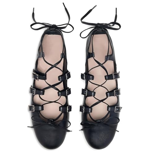 Women's Ballet Flats Lace up Mary Jane Flats with Bowknot Round Toe Comfort Uniform Dress Shoes Soft Glitter Ballerina Walking Shoes with Sequin2