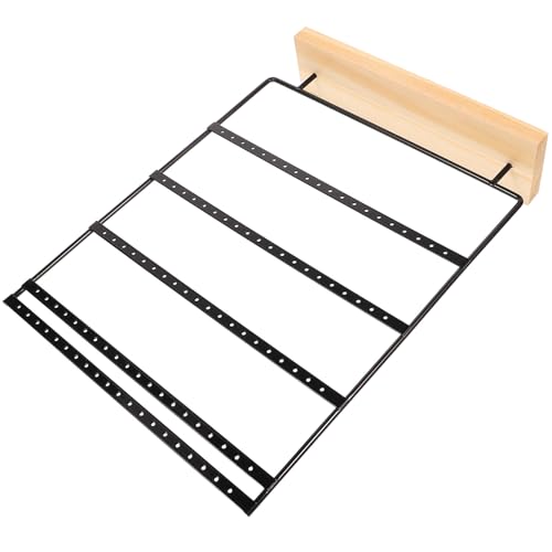 POPETPOP Metal Jewelry Organizer Stand with Wooden Base, 5-tier Earring and Necklace Display Rack with 100 Holes, Black Iron Frame for Home Jewelry Storage and Fashion Accessories