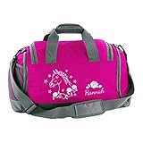 Mein Zwergenland Sporttasche Kinder mit Schuhfach und Nassfach Kindersporttasche 41L mit Namen personalisiert, Motiv Pferd, in Pink