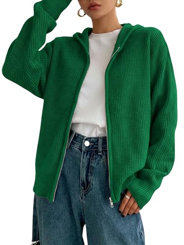 Image of SOLY HUX Zip Up Cardigan for Women Hooded Cardigan Sweater Knitted Drop Shoulder Fall Clothes Winter Hoodies Outerwear