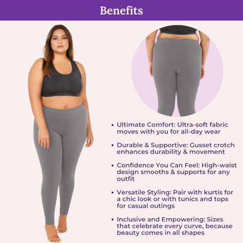 Image of Adira | Plus Size Leggings for Women | Plus Size Leggings for Women | High Waist | Ankle Length | Soft Cotton & Elastane Blend | Non-See-Through | Gusset Crotch Prevents Ripping