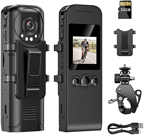 Losfom Z02 WiFi Body Camera, 1296P Body Worn Camera with Audio and Video Recording, 32G Card Included, Wearable Body Camera, Body Camcorder with Bicycle Mount for Riding,Home, Office