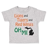 [Moniall] Custom Toddler T-Shirt Lions and Tigers Red Wings Oh My Cotton Boy & Girl Clothes Funny Graphic Tee Oxford Gray Design Only 5 6T