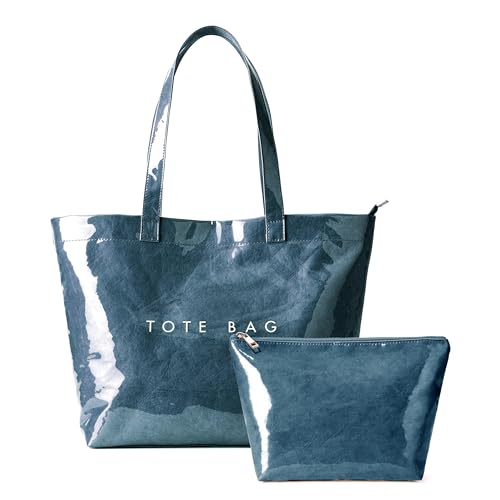 Image of KALIDI PVC Zipper Tote Bag, Jelly Kraft Paper Beach Bag Large Hobo Carry All Travel Shopping Handbag Plastic Shoulder Bag