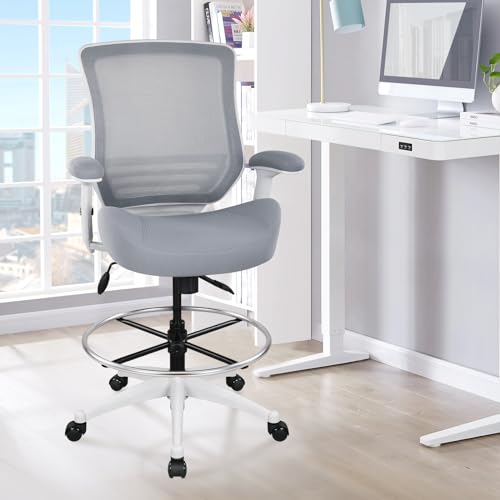 Image of BOLISS 400lbs Mesh Ergonomic Drafting Chair,Tall Office Chair, Standing Desk Chair,Height Adjustable Armrest,Lumbar Support,Foot Ring,Swivel Computer Task Chair-Gry