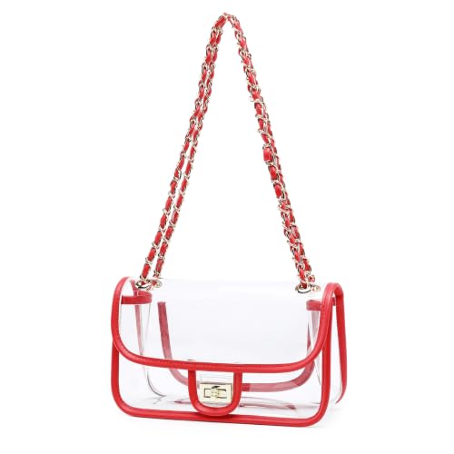 Image of Womens PVC Clear Purse Handbag with Chain Stadium Approved Clear Bag See Through Bag for Working and Concert