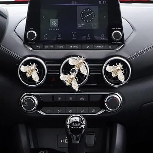 Image of Silver Shiny Bee Vent Clips, Crystal Bee Car Air Freshener Vent Clip Car Bling Interior Decoration Rhinestone Cars Bling Accessories Aroma Diffusers