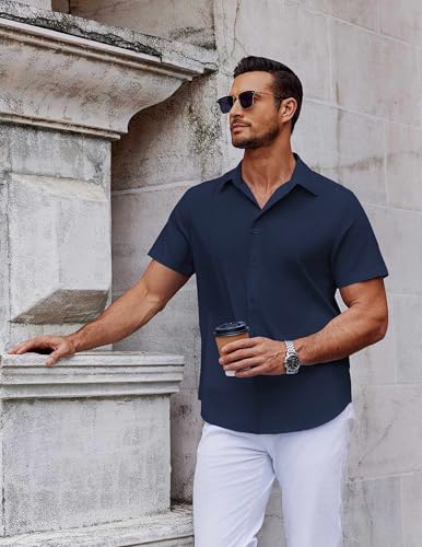 COOFANDY Mens Short Sleeve Button Down Shirts Casual Summer Shirt Untucked Dress Shirts4