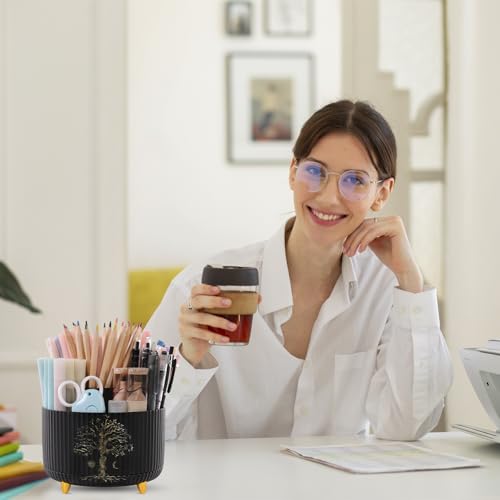 Image of SKYDUE 360 Degree Rotating Desk Organizer, Dual-Purpose Pencil Pen Holder for Desktop, Desk Pen Organizer with 5 Slots, Office Supplies, Pencil Cup for Office, School, Home