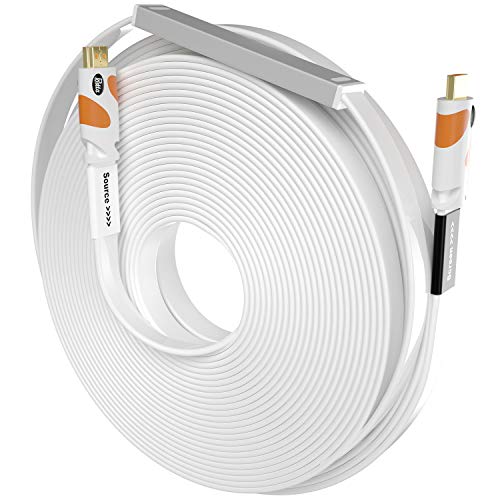 Image of Postta Flat HDMI Cable 100 Feet 4K HDMI2.0 Cable with Built-in Signal Booster Support 4K(2160P),3D,1080P,Ethernet,Audio Return(White-Orange)