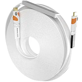 Flat HDMI Cable 100 Feet Postta 4K HDMI2.0 Cable with Built-in Signal Booster Support 4K(2160P),3D,1080P,Ethernet,Audio Return(White-Orange)