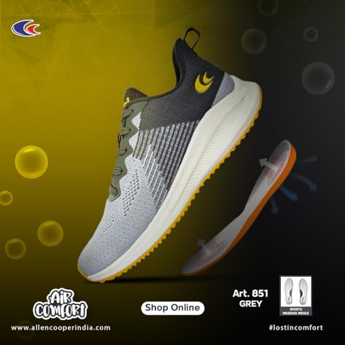 Image of Allen Cooper Training,Walking,Cricket,Gym,Sports Comfortable Running Shoes for Men(851|Grey|Navy Size-6,7,8,9,10)