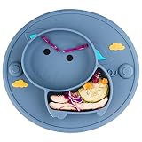 Baby Divided Plate Placemat Silicone- Portable Non Slip Child Feeding Suction Plate for Children Bab