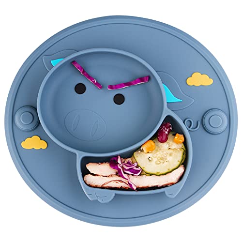 Baby Divided Plate Placemat Silicone- Portable Non Slip Child Feeding Suction Plate For Children Babies And Kids Bpa Free Baby Dinner Plate Microwave Dishwasher Safe (Bijou Blue) #TOP12