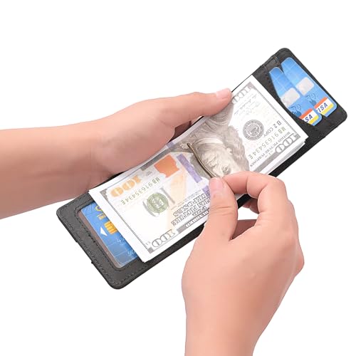 Slim Wallet for Men with Money Clip,RFID Blocking Leather Wallet,Front Pocket Wallet Card Holder,Holds 6 Credit Cards,with Gift Box,Black4