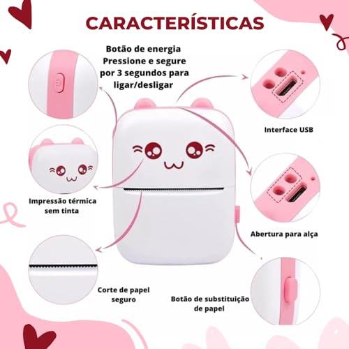 Mini Impressora Térmica Portátil Sem Fio BT 200 DPI COM ROLO - Imprima a Qualquer Momento e em Qualq