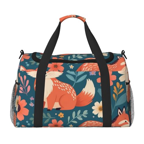 Cute Floral Animal Pattern Print Travel Duffle Bag - Foldable Personal Item Travel Bag for Women & Men,Carry-On Convertible Crossbody Tote Bags with Adjustable Shoulder Strap & Pockets 13x10.2x19.7 in