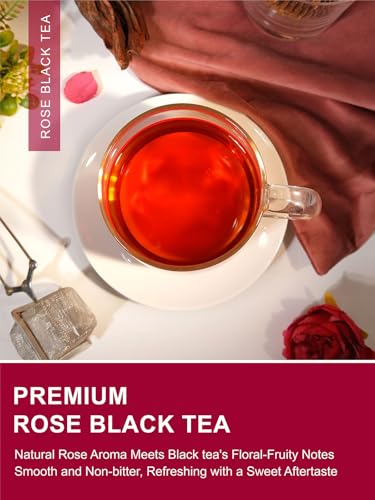Image of TeeLux Rose Black Tea Loose Leaf, Premium Black Tea with Rose Petals, Floral Aroma, Smooth & Refreshing Taste, Hot & Iced Tea, 7oz