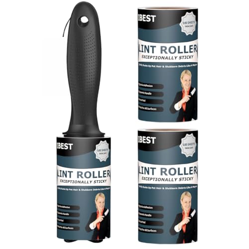 iBest UK Lint Rollers For Pet Hair, Clothes, Carpet | Sticky Flint Fluff Dust Lint Remover | Pack of 3 Reusable Refills (100 Sheets)