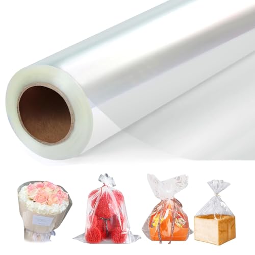 BTCLASSIC 3 Mil Dicke Klare Cellophanfolie 43cm x 30m - Transparente Geschenkfolie Rolle, Reißfeste Klarsichtfolie für Blumen, Geschenkkörbe, Ostern, Weihnachten & Bastelngeschenkfolie transparent