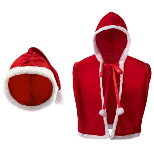 Brxmpn Herren Weihnachten Sexy Weihnachtsmann Kostüm Weihnachten Kurzer Roter Kapuzenumhang Hut Outfit Ankleidekleid Zubehör Weihnachtskapuzenumhang