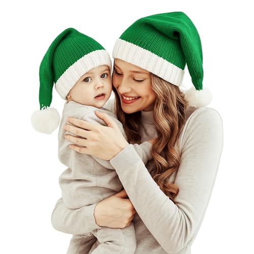 Winmany Familie passende Weihnachtsmütze Mutter & Baby Strickmütze Weihnachten Eltern-Kind Pom Pom Beanie Mütze Winterwärmer Santaa Mützen Häkeln