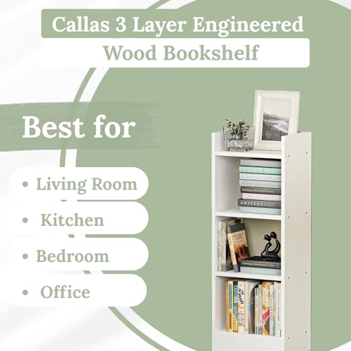 Image of Callas 3 Layer Multipurpose Engineered Wood Bookcase | Storage Organizer for Adults & Kids | Multi-Purpose Shelf for Books, Toys & Home Office Use (BR-008-White)