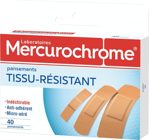 MERCUROCHROME - Apósitos de tejido resistente, protección óptima, hipoalergénico cómodo, resistente y ultra elástico - La caja de 40 apósitos de tela