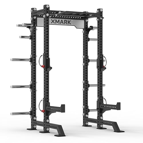 XMark Viper Half Power Rack, Squat Rack with Multi-Angle Pull Up Bar and Olympic Weight Plate Storage for Commercial Gyms or Home