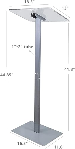 Miniatura 5 de FixtureDisplays® Podio acrílico para piso, poste de aluminio y base - transparente y plata 119741