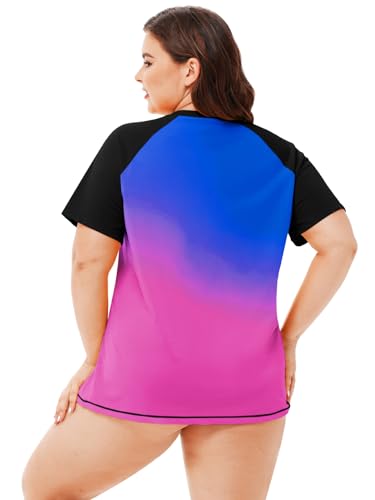 Image of AOBUTE Women Plus Size Rash Guard Zipper Short Sleeve SPF Swim Shirts