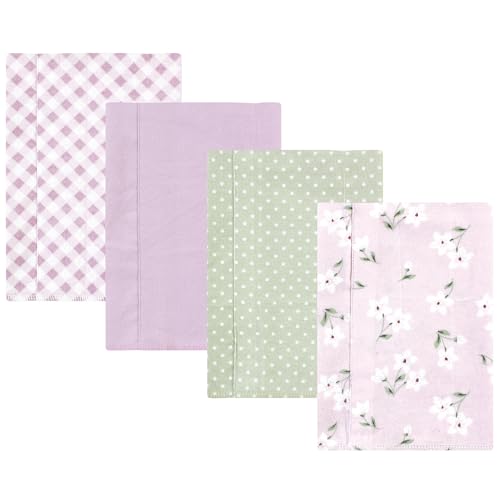 Image of Hudson Baby Unisex Baby Cotton Poly Flannel Burp Cloths, Purple Dainty Floral 4 Pack, One Size