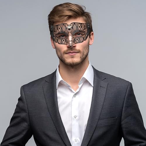 Image of Thmyo Couple's Venetian Masquerade Masks, Metal Mask Costumes Mardi Gras Prom Mask Set
